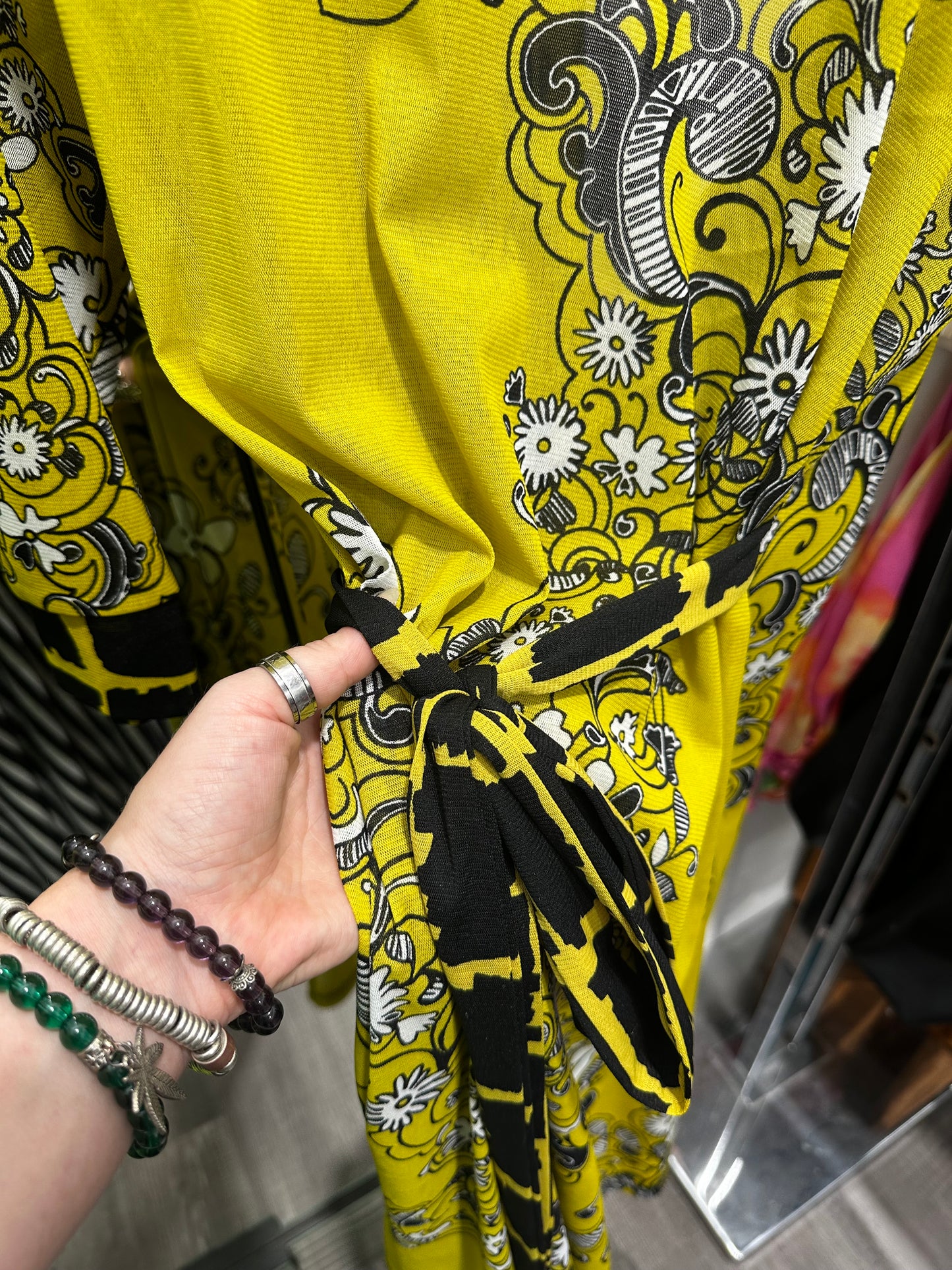 Eclectic Chartreuse Paisley & Floral Wrap Dress