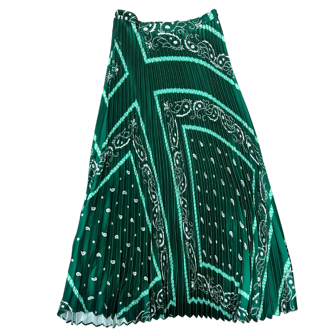 Rich Green, Bandanna Pattern, Accordion Pleat Maxi Skirt