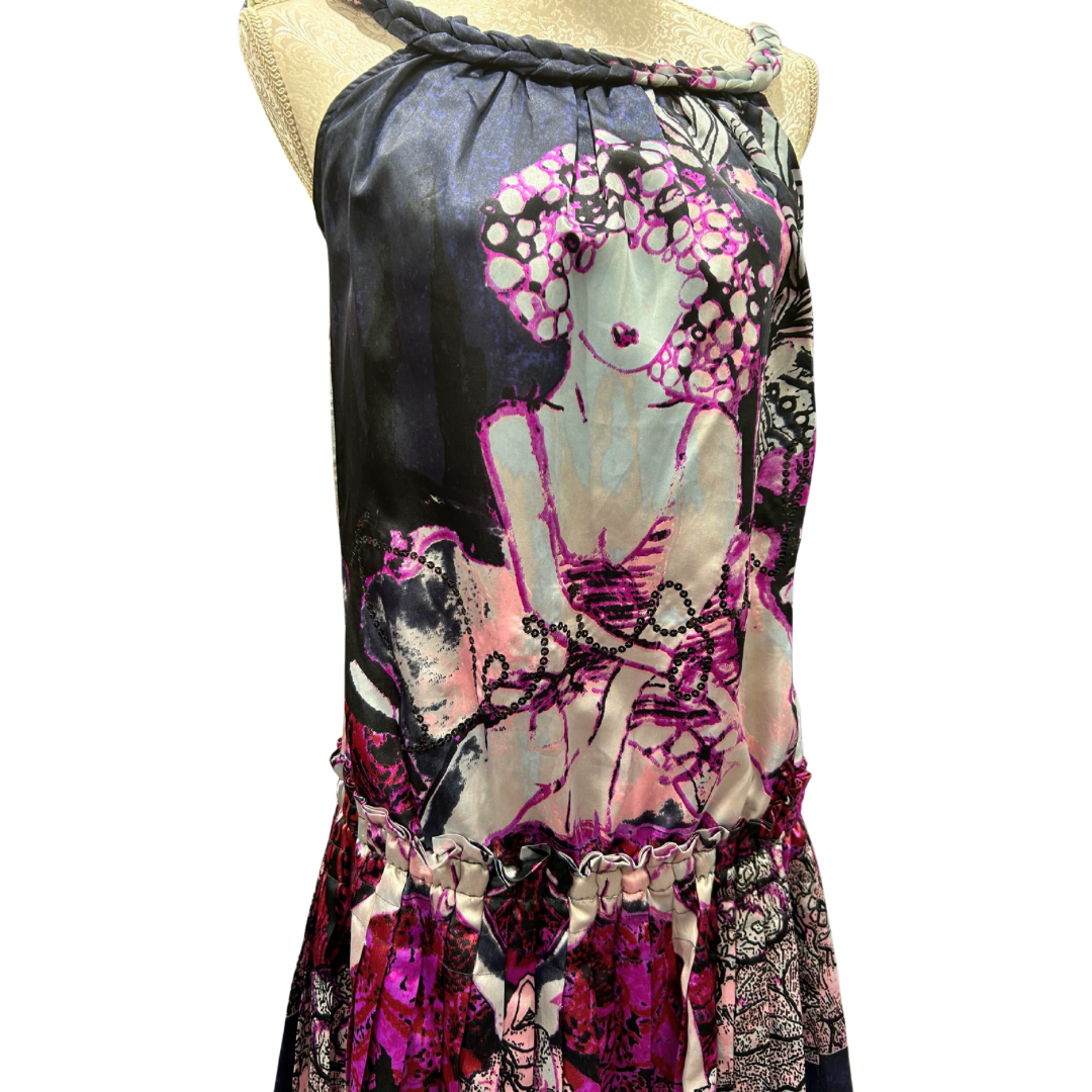 Desigual Silky Satin Sequins, Pleated Drop Waist Dress