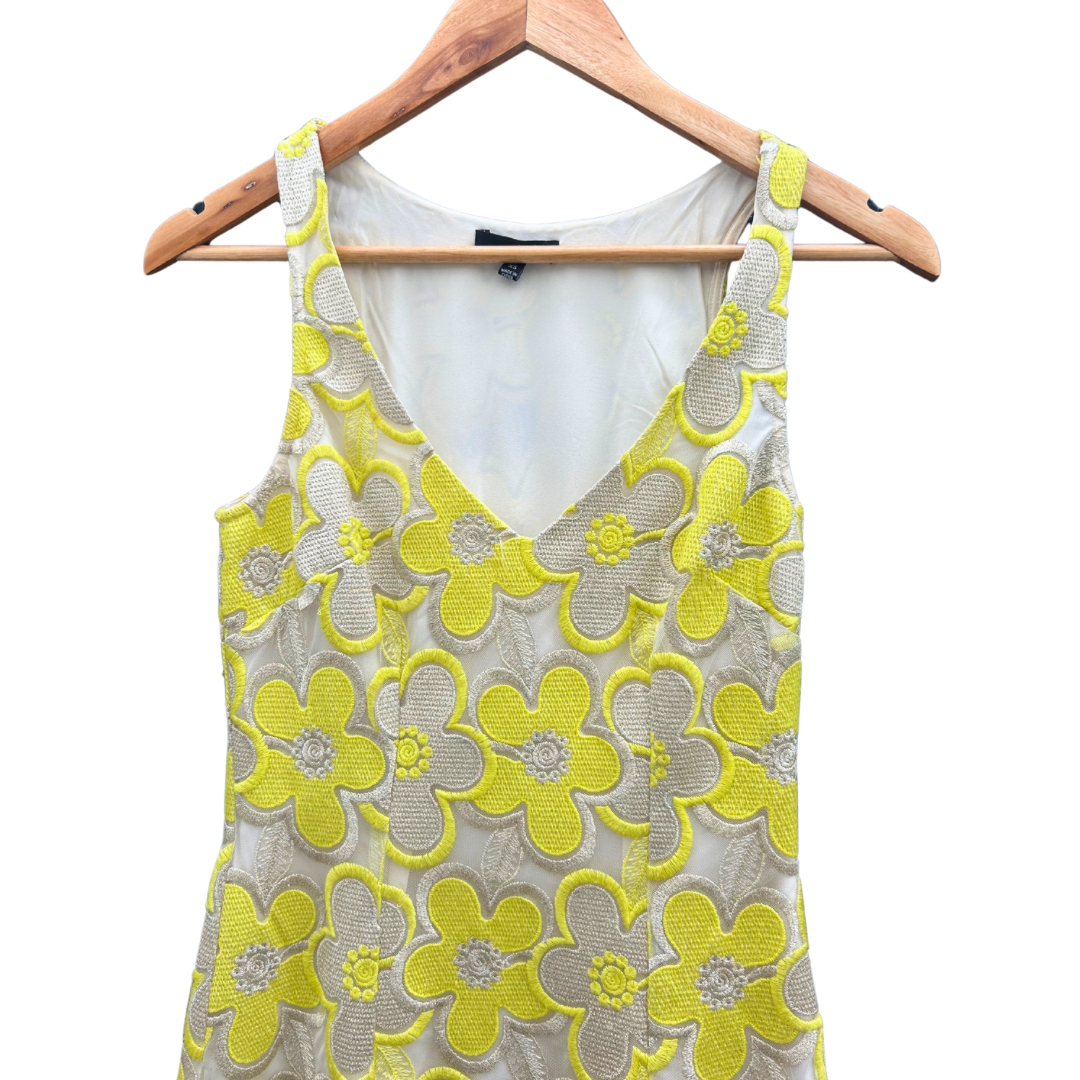 Lemon Yellow & Metallic 60’s Inspired Mini-Dress