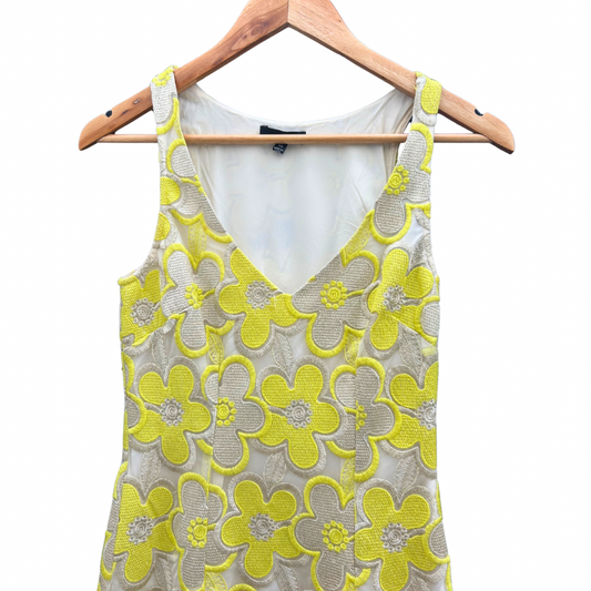 Lemon Yellow & Metallic 60’s Inspired Mini-Dress