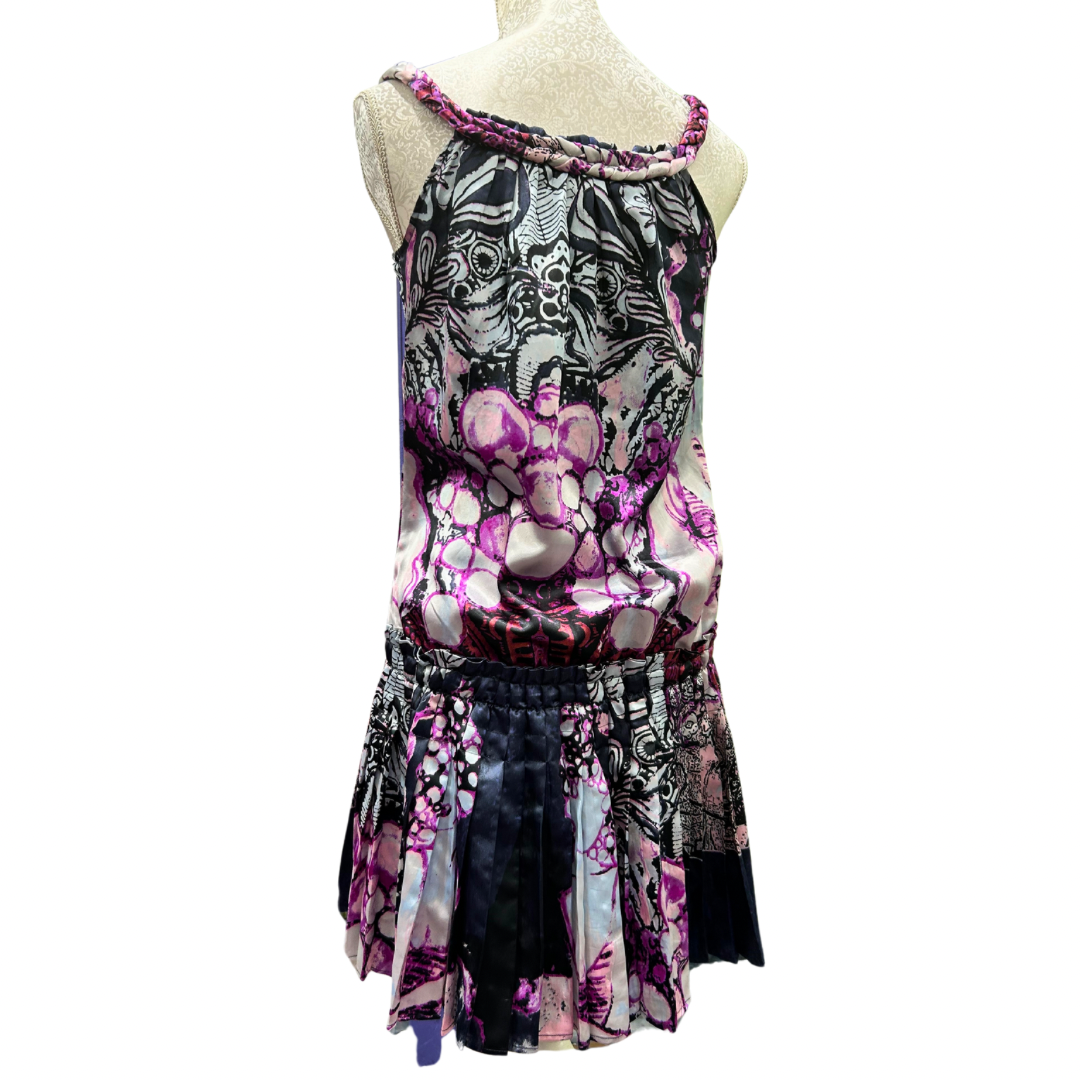 Desigual Silky Satin Sequins, Pleated Drop Waist Dress