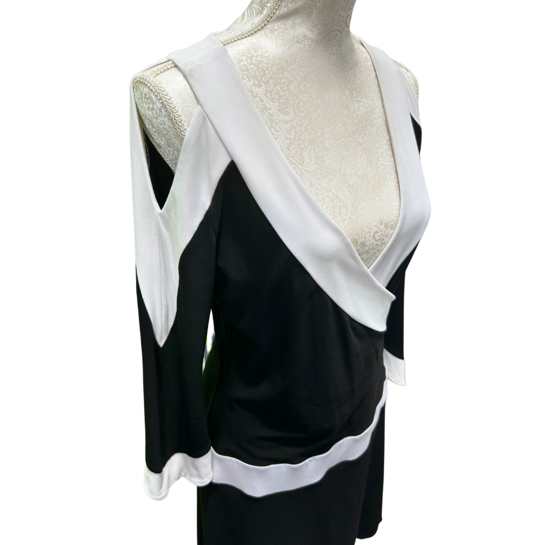 Black and White, Drop Shoulder, Plunge Neck Dress