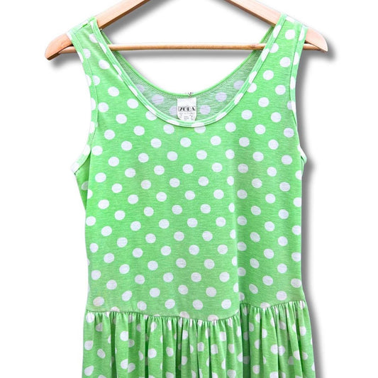 80s, Zora Fit 'n' Flare, Green Polka Dot Sun Dress