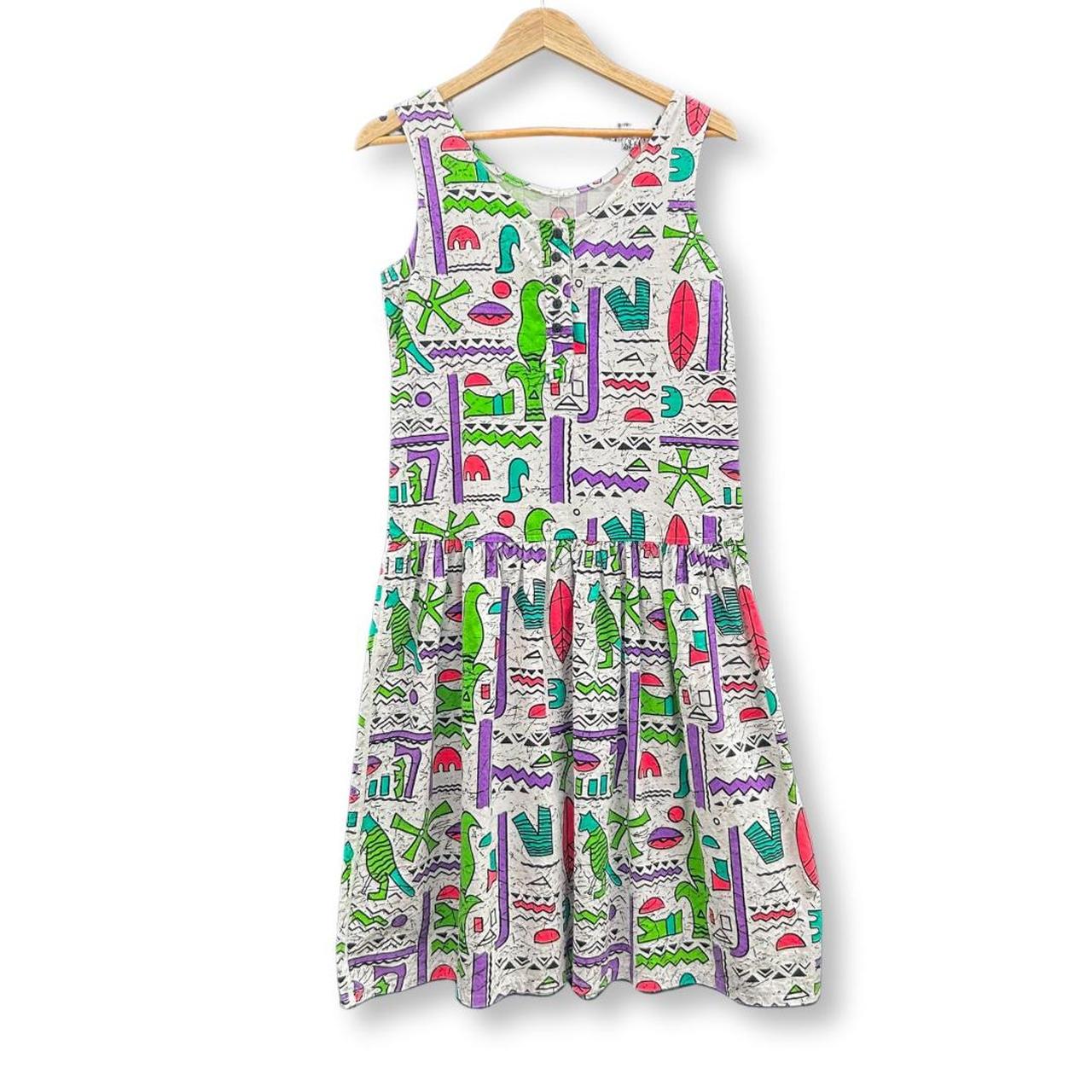 90s Neon Abstract Pattern, Rave Party Midi Dress