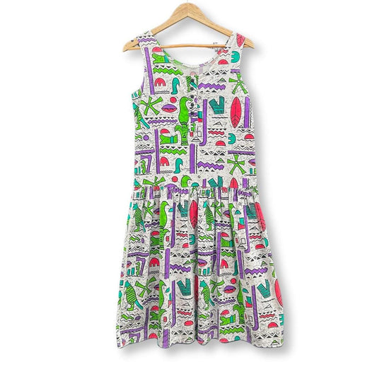 90s Neon Abstract Pattern, Rave Party Midi Dress