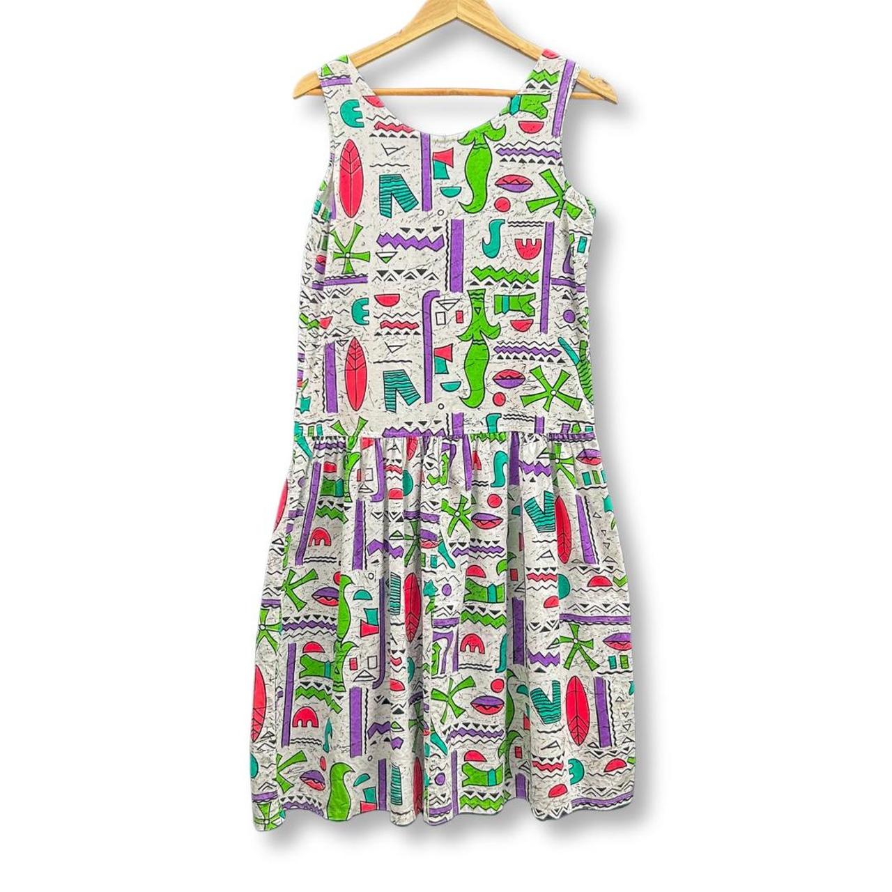 90s Neon Abstract Pattern, Rave Party Midi Dress