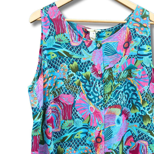 Retro 80's Tropical Fish Drop Waist Dress